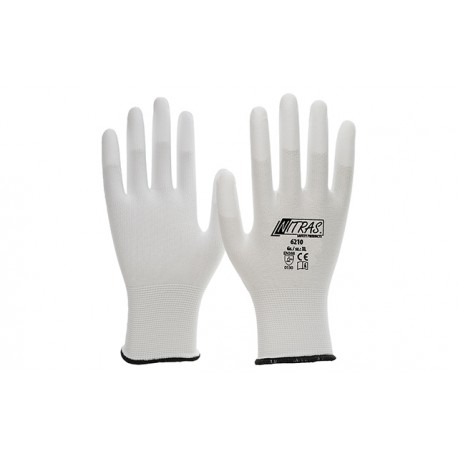 Nylon-PU-Handschuhe, weiß, nur Fingerkuppen