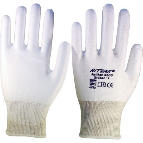 PU-Schnittschutzhandschuhe, weiß, teilbeschichtet